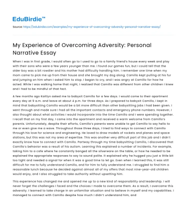 My Experience of Overcoming Adversity: Personal Narrative Essay