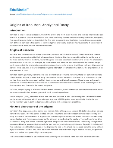 Origins of Iron Man: Analytical Essay