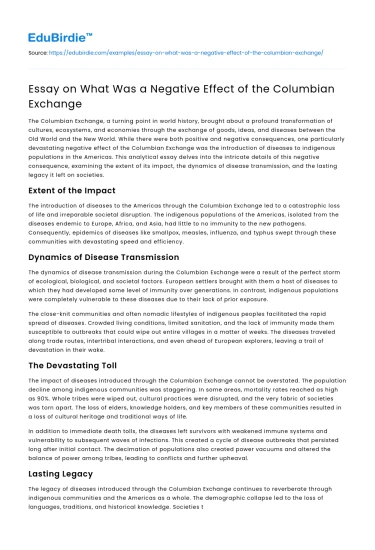 Essay on What Was a Negative Effect of the Columbian Exchange