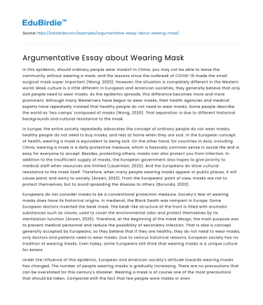 Argumentative Essay about Wearing Mask