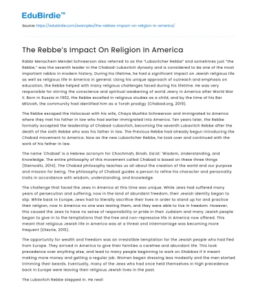 The Rebbe’s Impact On Religion In America
