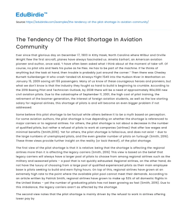 The Tendency Of The Pilot Shortage In Aviation Community