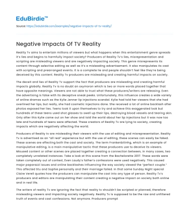 Negative Impacts Of TV Reality