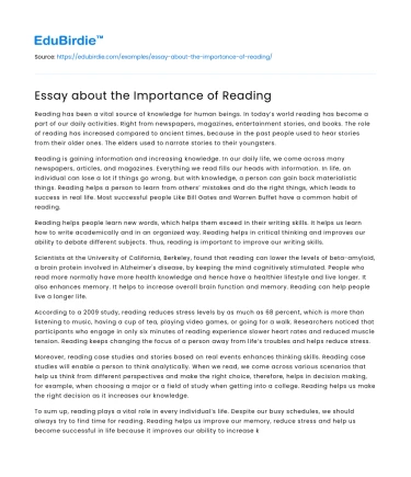 Essay about the Importance of Reading