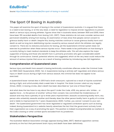 The Sport Of Boxing In Australia