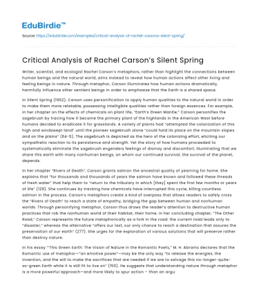 Critical Analysis of Rachel Carson’s Silent Spring