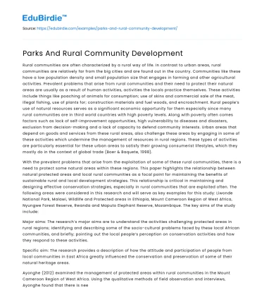 Parks And Rural Community Development