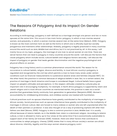 The Reasons Of Polygamy And Its Impact On Gender Relations