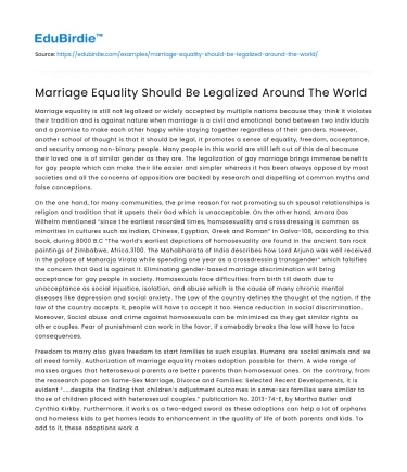 Marriage Equality Should Be Legalized Around The World
