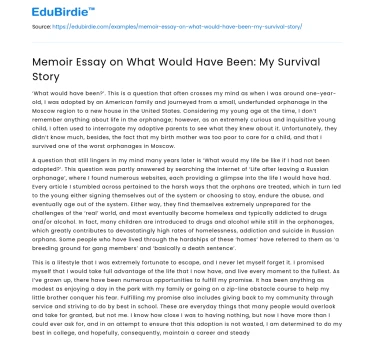 Memoir Essay on What Would Have Been: My Survival Story