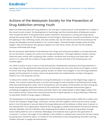 Malaysian Society: Preventing Youth Drug Addiction