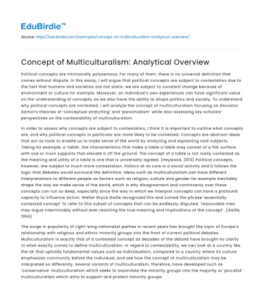 Concept of Multiculturalism: Analytical Overview