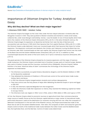 Importance of Ottoman Empire for Turkey: Analytical Essay