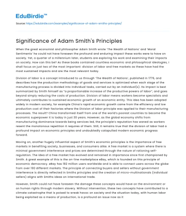 Significance of Adam Smith’s Principles