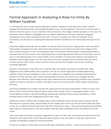Formal Approach In Analysing A Rose For Emily By William Faulkner