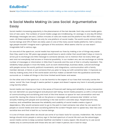 Is Social Media Making Us Less Social: Argumentative Essay