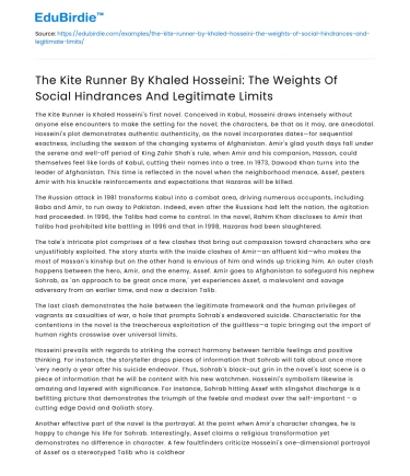 The Kite Runner by Khaled Hosseini: Social Obstacles and Legal Boundaries