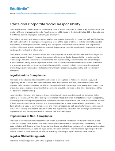 Ethics and Corporate Social Responsibility