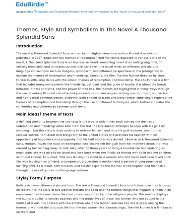 Themes, Style And Symbolism In The Novel A Thousand Splendid Suns