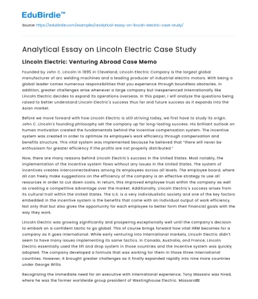 Analytical Essay on Lincoln Electric Case Study
