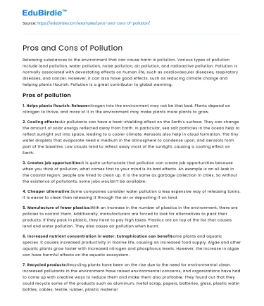 Pros and Cons of Pollution