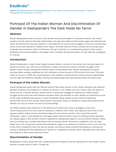 Gender Discrimination in Deshpande’s The Dark Holds No Terror