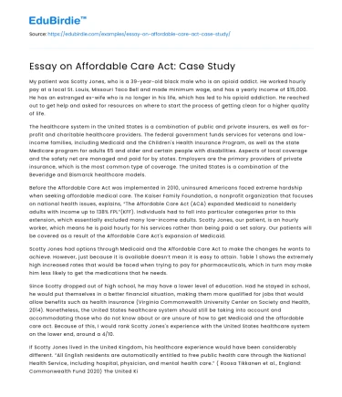 Essay on Affordable Care Act: Case Study