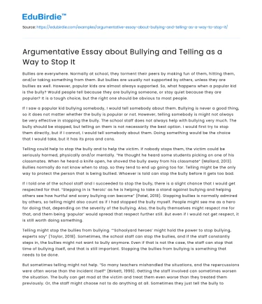 Argumentative Essay about Bullying and Telling as a Way to Stop It