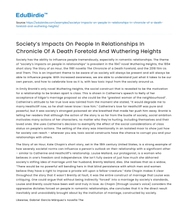 Society’s Impact on Relationships in Two Novels