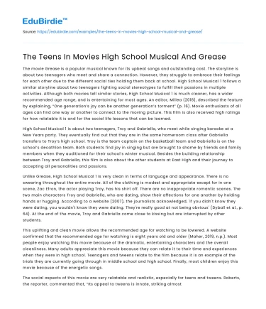 The Teens In Movies High School Musical And Grease