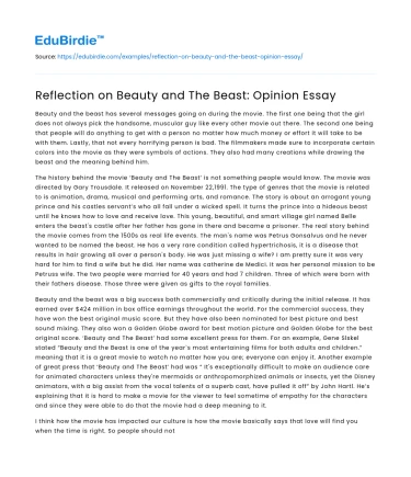 Reflection on Beauty and The Beast: Opinion Essay