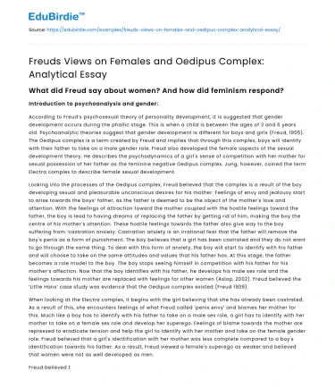 Freuds Views on Females and Oedipus Complex: Analytical Essay