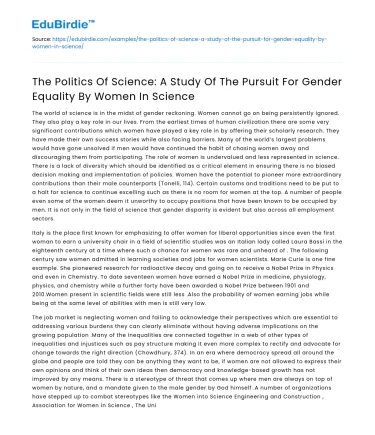 Gender Equality in Science: The Politics of Women’s Pursuit