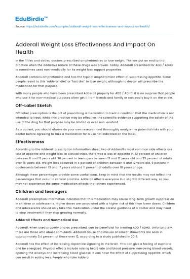 Adderall Weight Loss Effectiveness And Impact On Health