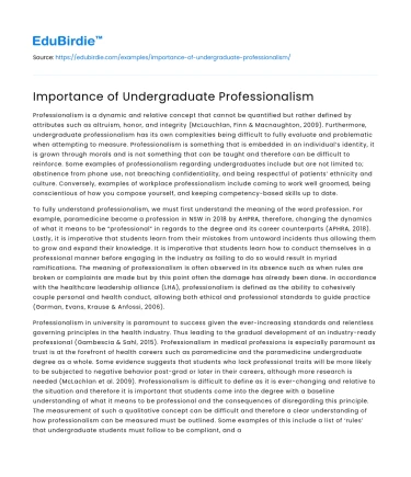 Importance of Undergraduate Professionalism