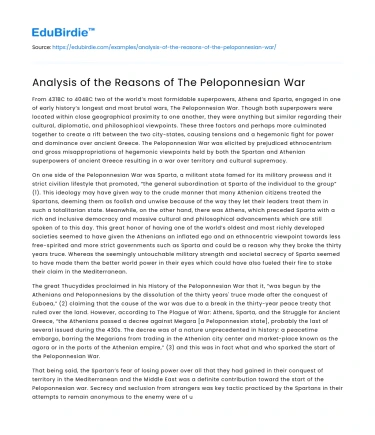 Analysis of the Reasons of The Peloponnesian War