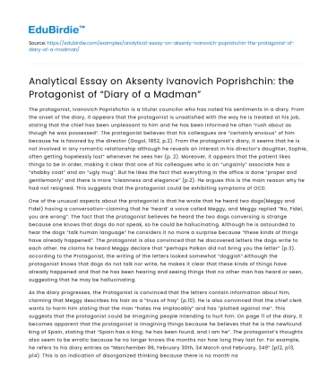 Aksenty Poprishchin in “Diary of a Madman”