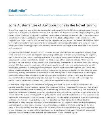 Jane Austen’s Use of Juxtapositions in Her Novel ‘Emma’