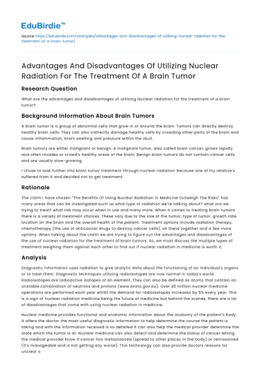 Pros and Cons of Using Nuclear Radiation for Brain Tumor Treatment