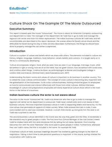 Culture Shock On The Example Of The Movie Outsourced