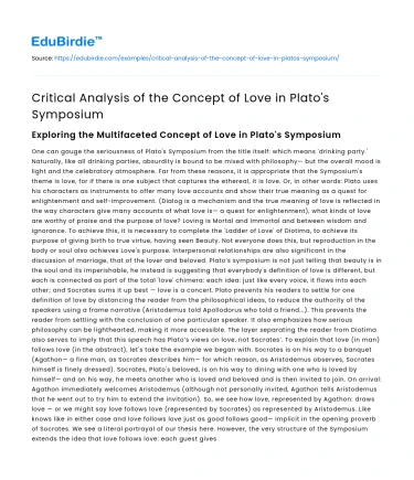 Critical Analysis of the Concept of Love in Plato’s Symposium
