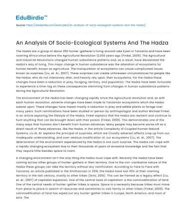An Analysis Of Socio-Ecological Systems And The Hadza