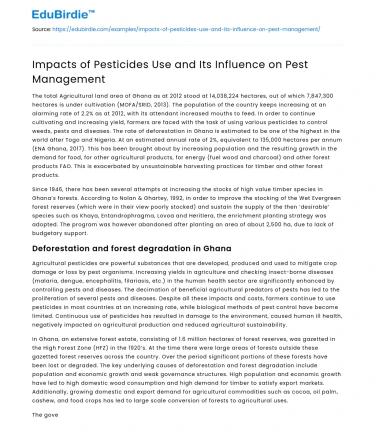 Impacts of Pesticides Use and Its Influence on Pest Management