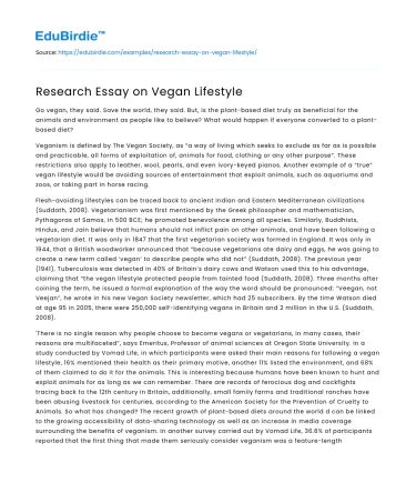 Research Essay on Vegan Lifestyle