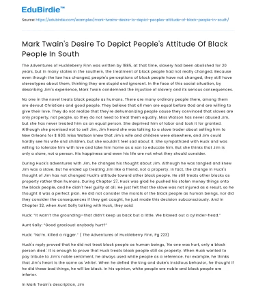 Mark Twain’s Exploration of Racial Attitudes in the South