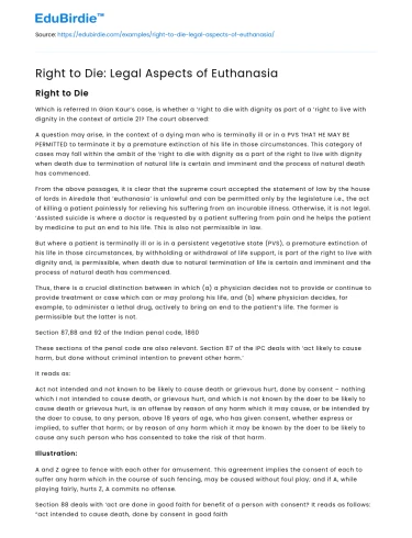 Right to Die: Legal Aspects of Euthanasia