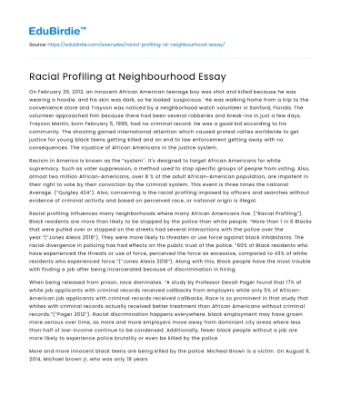 Racial Profiling at Neighbourhood Essay
