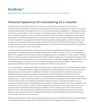 Personal Experience Of Volunteering As A Teacher