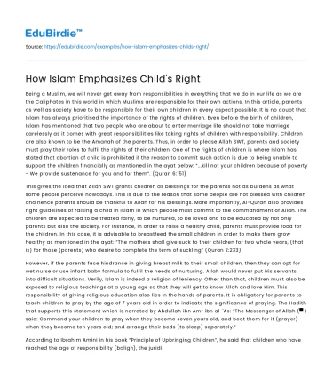 How Islam Emphasizes Child’s Right