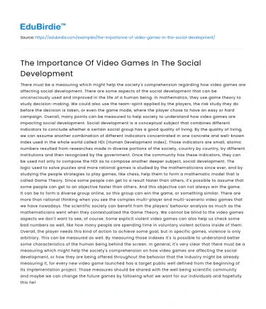 The Importance Of Video Games In The Social Development